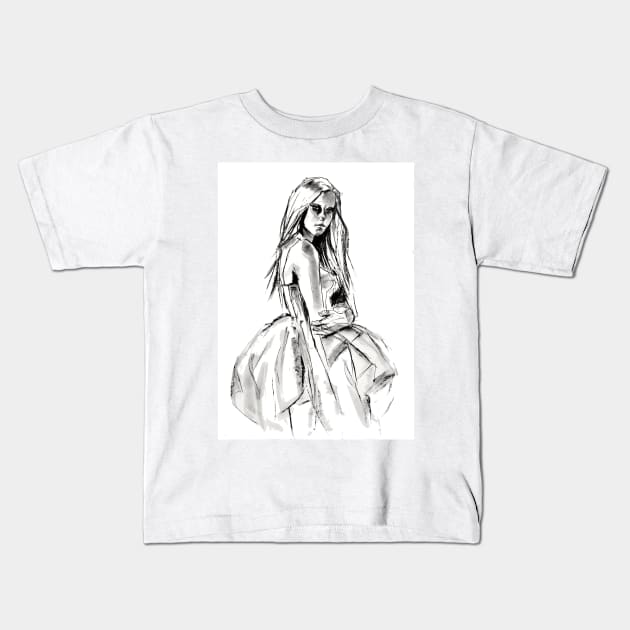 drawing of a girl in a nice dress Kids T-Shirt by stoekenbroek